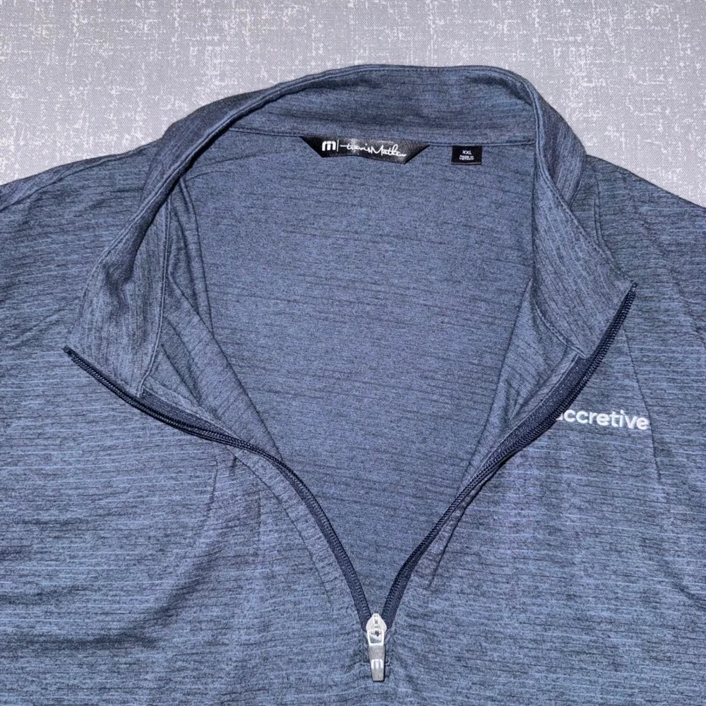 TravisMathew Mens XXL Quarter Zip Pullover Heathered Navy‎ Blue Accretive Logo